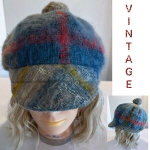 Vintage Mohair Wool Blend Cap Pom Pom on top made in Scotland has some holes